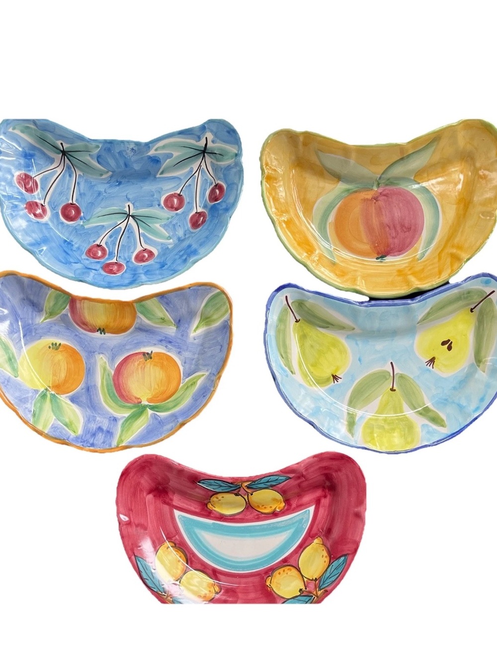 Hand-Painted Fruit Ceramic Crescent Dish Set - Multicolor